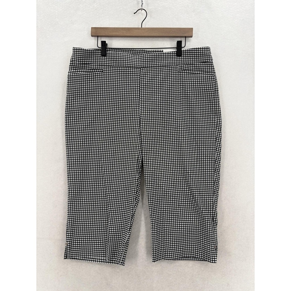 Chico's So Slimming Brigitte Capri Pants Womens 3 Black Gingham Stretch Casual